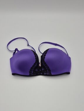 NWT 34C Victoria's Secret Purple Bombshell Strapless Bra with Black Lace Trim
